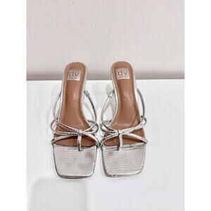 DV Dolce Vita Zini Embossed Croco Strappy Stiletto Heel Dress Sandals Silver 10